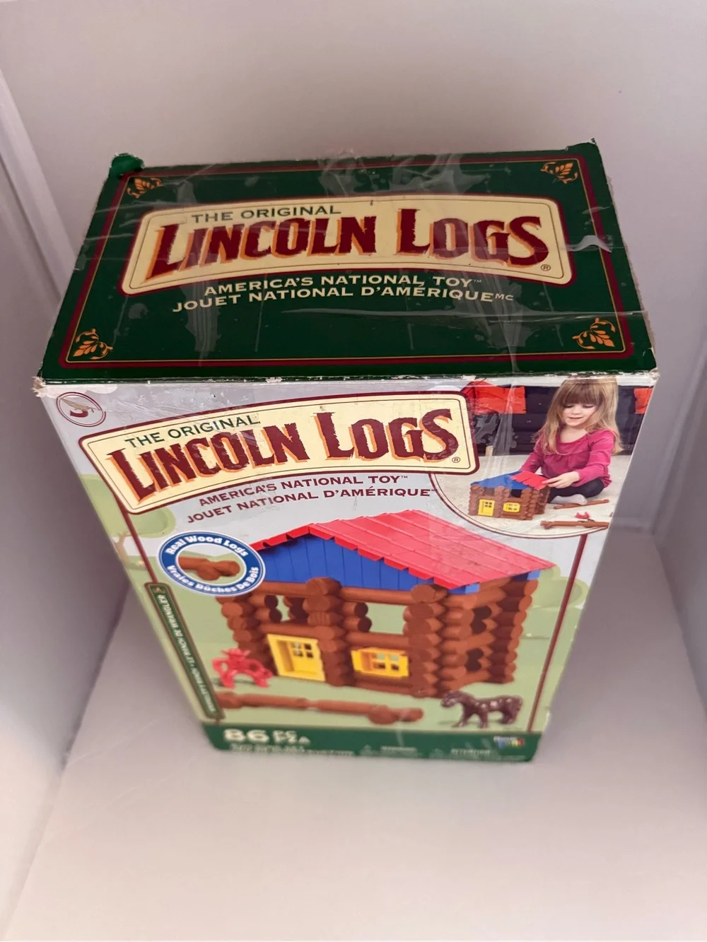 The Original Lincoln Logs Kids Building Set - Brown Logs with Red & Blue Roof